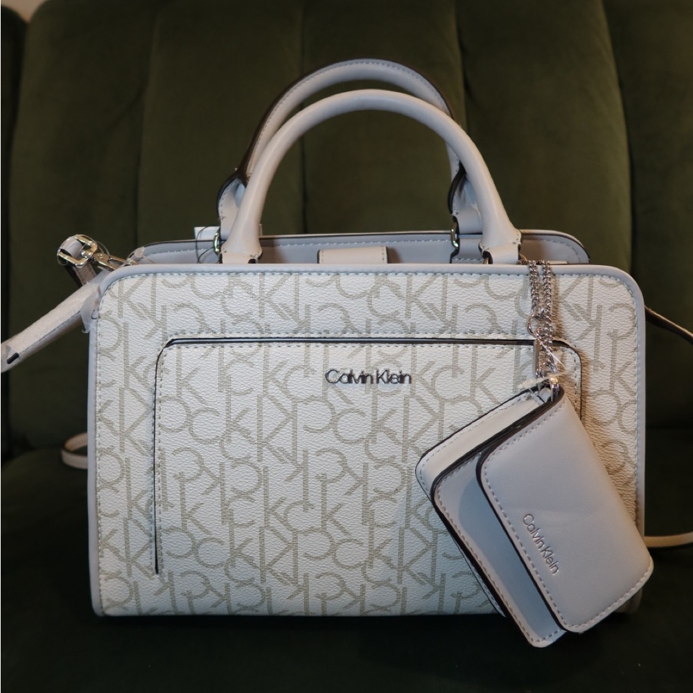 Calvin Klein White Monogram Satchel Bag
